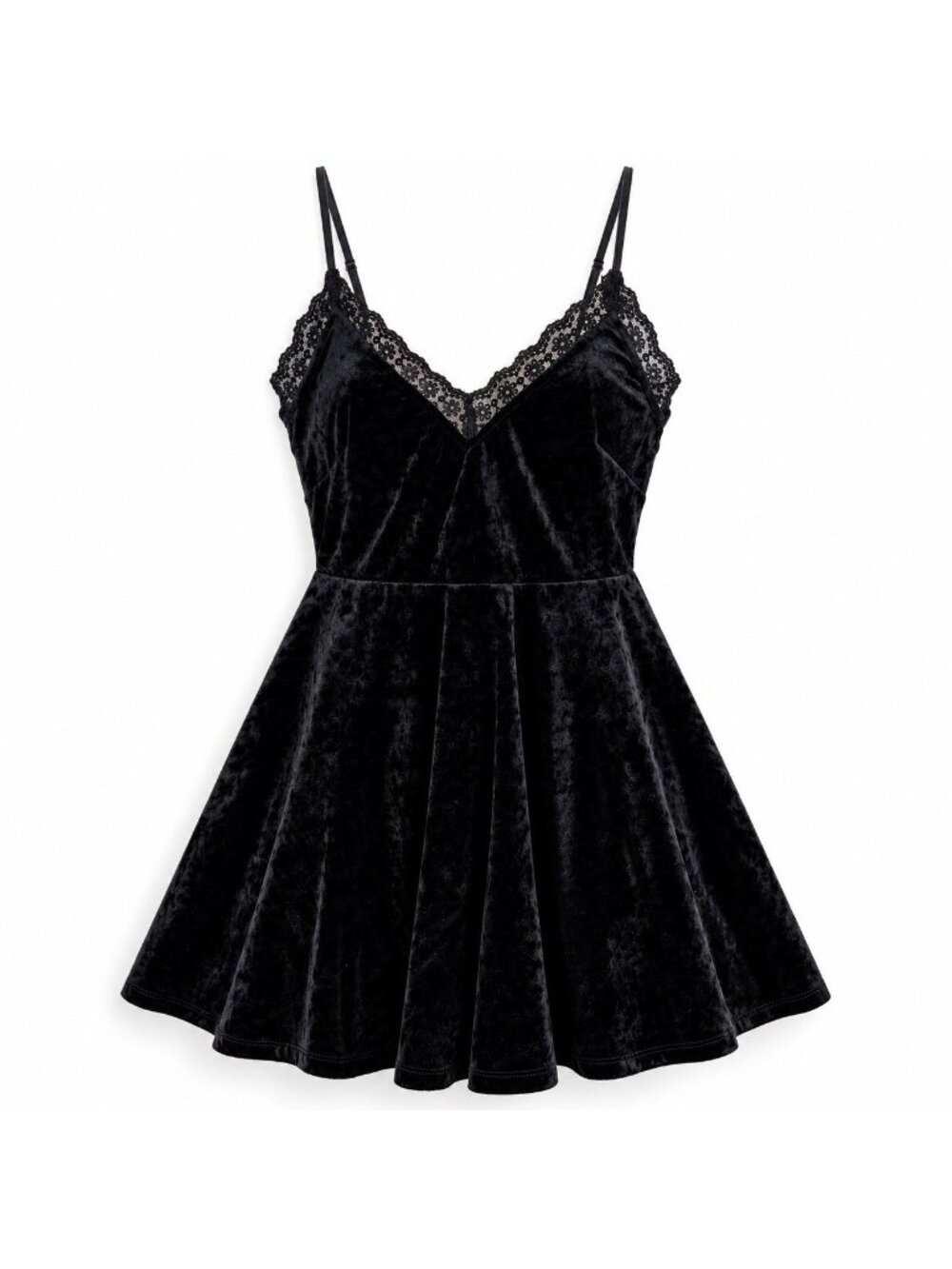 FOREVER 21 Black Velvet Skater Dress Small Emo Whimsigoth Mini Lace